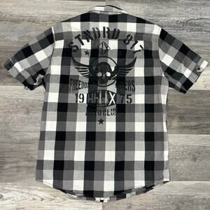 Helix Shirt Skull Wings Grunge Plaid y2k Mallgoth Cyber Biker Button Down Mens M